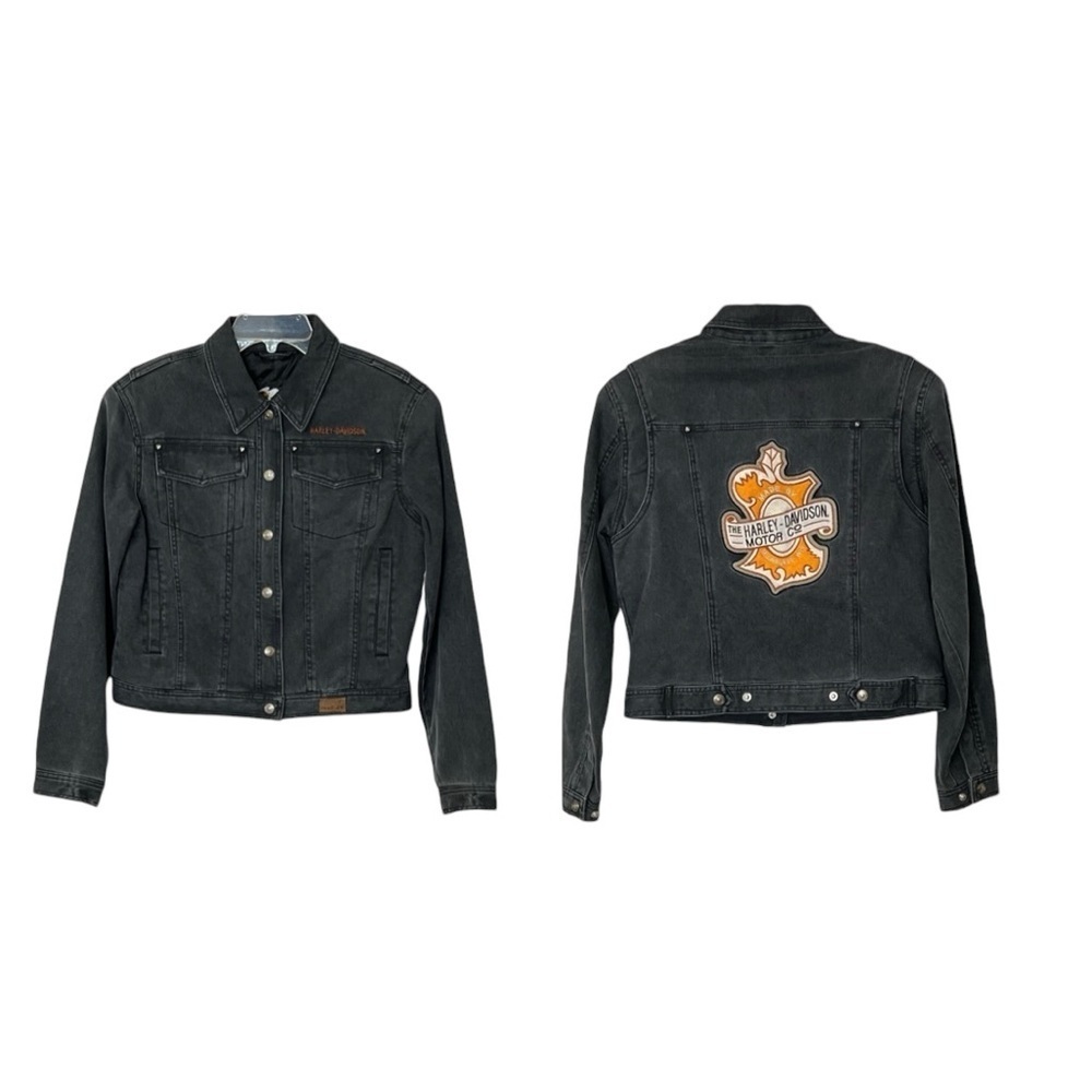 Harley Davidson Snap Front Cropped Moto Jacket with Made in Milwaukee P… - Picture 3 of 16